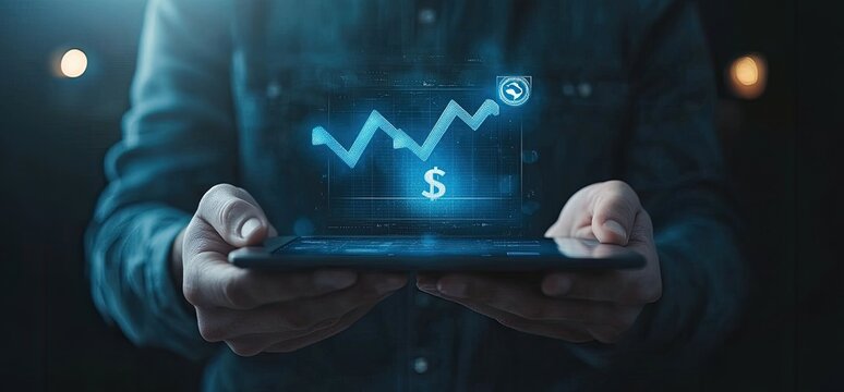 Person Holding Tablet with Declining Graph