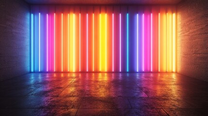 Vibrant Neon Lights in a Concrete Room