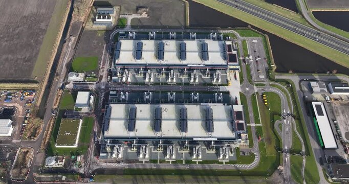 Large scale datacenter, showcasing, AI, super computing, quantum computing, IT infrastructure. Building exterior.