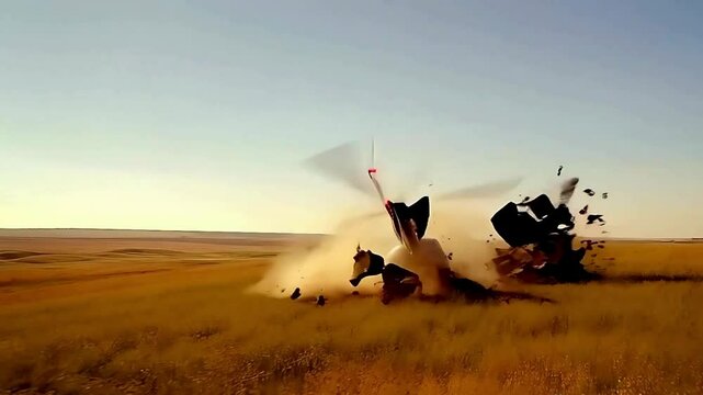 crashed military airforce helicopter or chopped in the middle of the desert