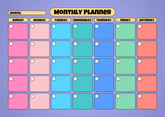 A vibrant monthly calendar template with blank checkboxes for adding dates, perfect for planning and organization.