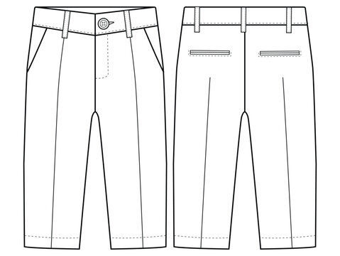 Chino trousers. baby Boys boyes formal trouser pant vector front and back view flat sketch fashion  vector illustration