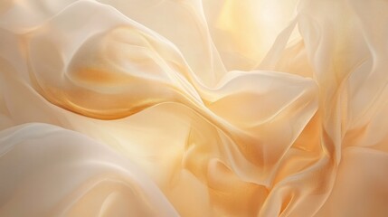 Obraz premium Abstract image of flowing, light beige and gold silk fabric with soft folds and wrinkles.