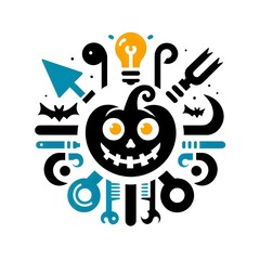 AI Generate of Logo Abstract Shape Halloween Things. Mystery, spooky, evil, horror, fear, creepy, simplicity, isolated in white.