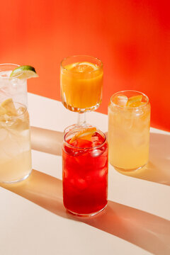 Refreshing Variety of Colorful Lemonades and Juices Displayed