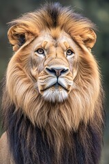 Fototapeta premium Close-up shot of a lion's face with a blurred background