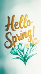 Obraz premium Hello spring text and beautiful crocus flowers