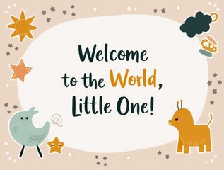 Pastel-Colored Greeting Card Welcoming Little One to the World