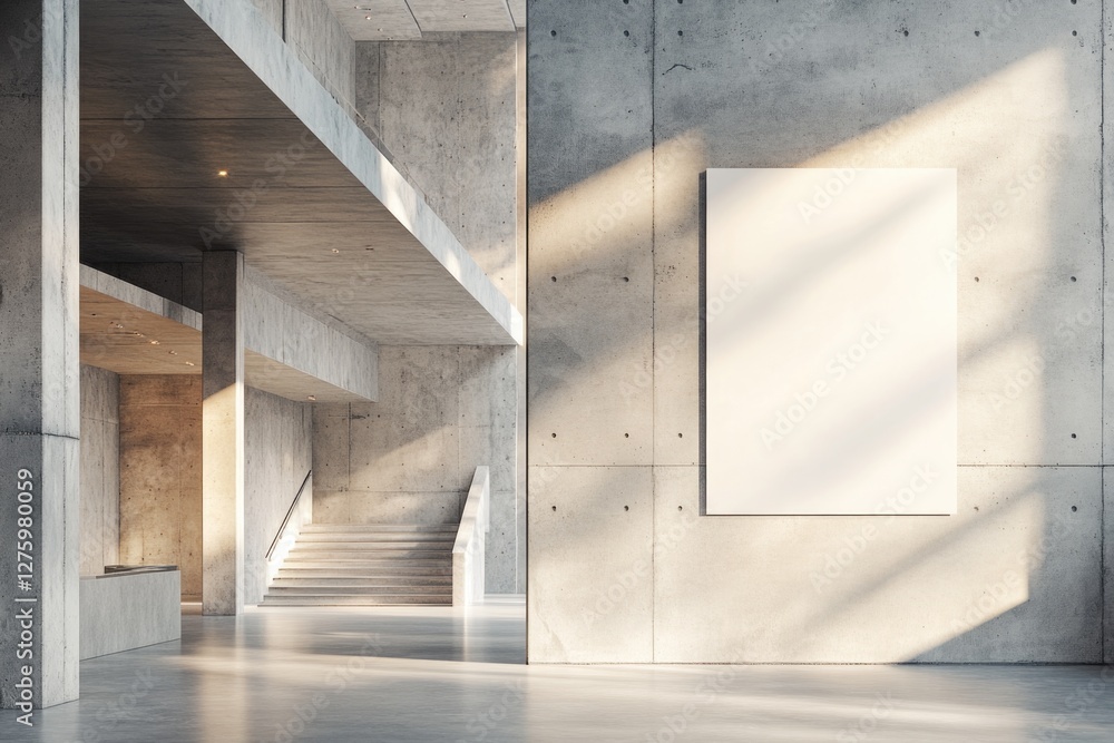 Aufkleber an empty office building with stairs and a blank picture on the wall, ideal for use as a backdrop or