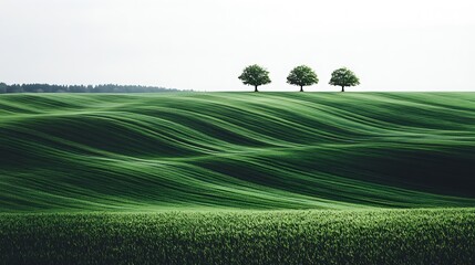 Obraz premium Rolling Green Fields With Two Trees Atop