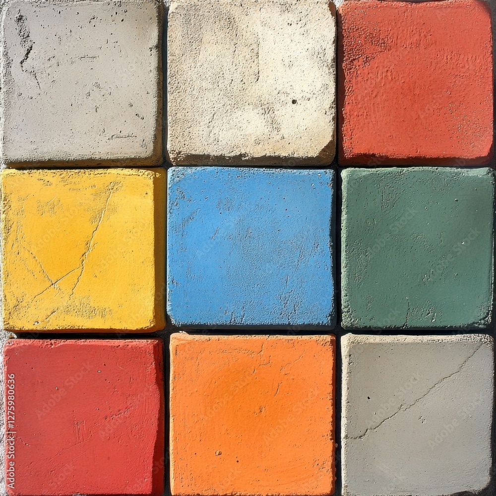Aufkleber colored cement blocks arranged in a geometric pattern on a flat surface