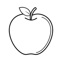 Simple Line Drawing of a Red Apple with Leaf