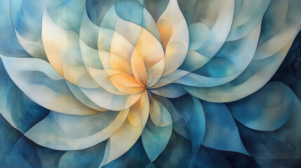 Abstract watercolor art with intricate circular patterns and soft colors