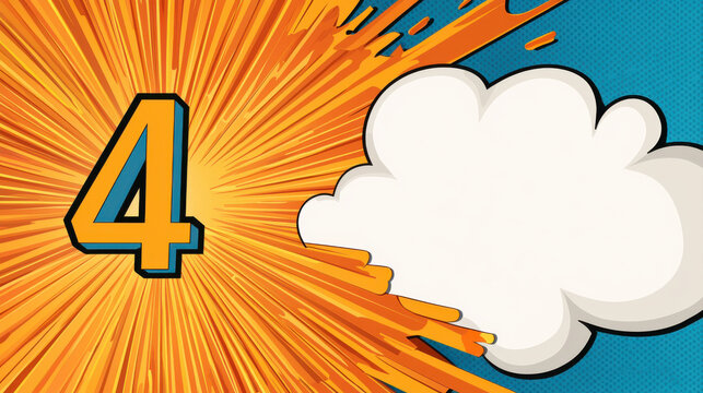 Happy 4 birthday anniversary theme, Dynamic birthday invitation featuring bold number four and comic style explosion