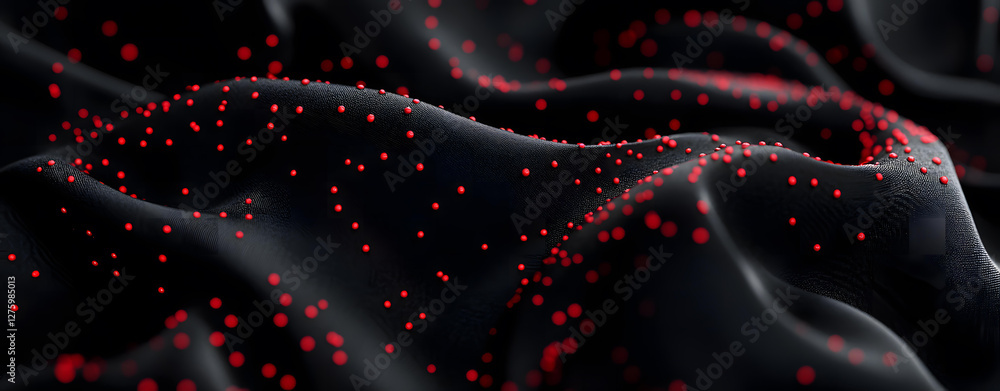 Poster abstract red dots on black fabric wave background texture image