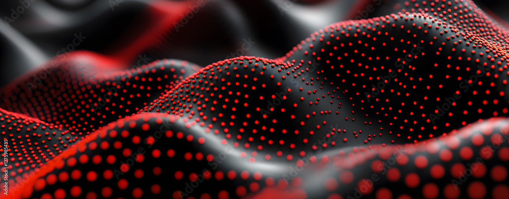 Poster abstract red and black wavy surface with dotted pattern digital art rendering