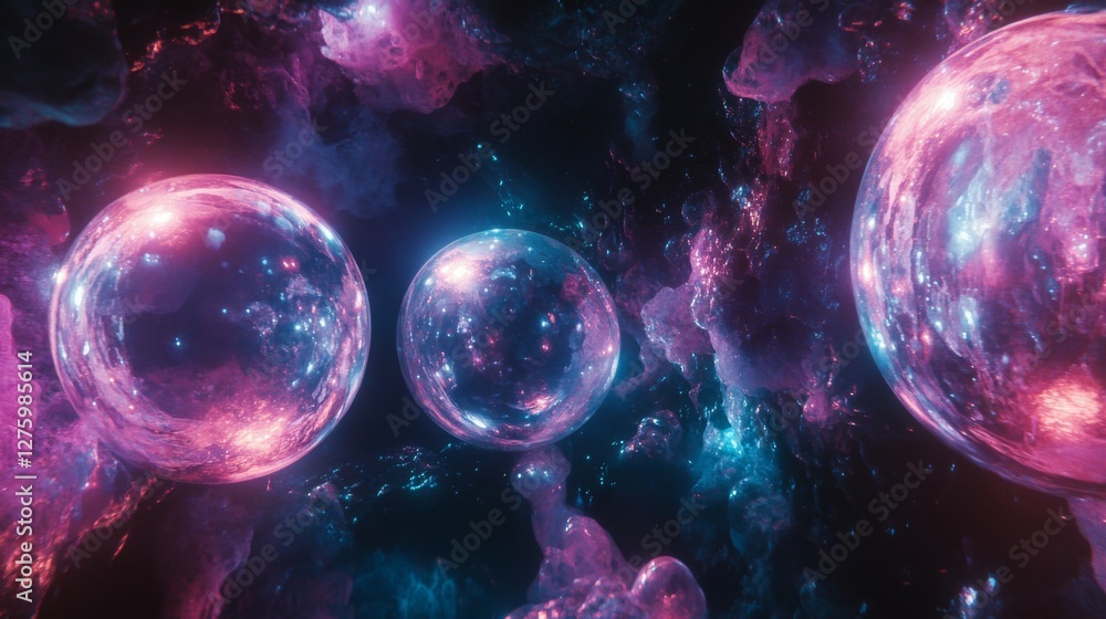 Leinwandbilder d graphic spheres floating in space, with reflections and soft shadows, creating a futuristic and ab