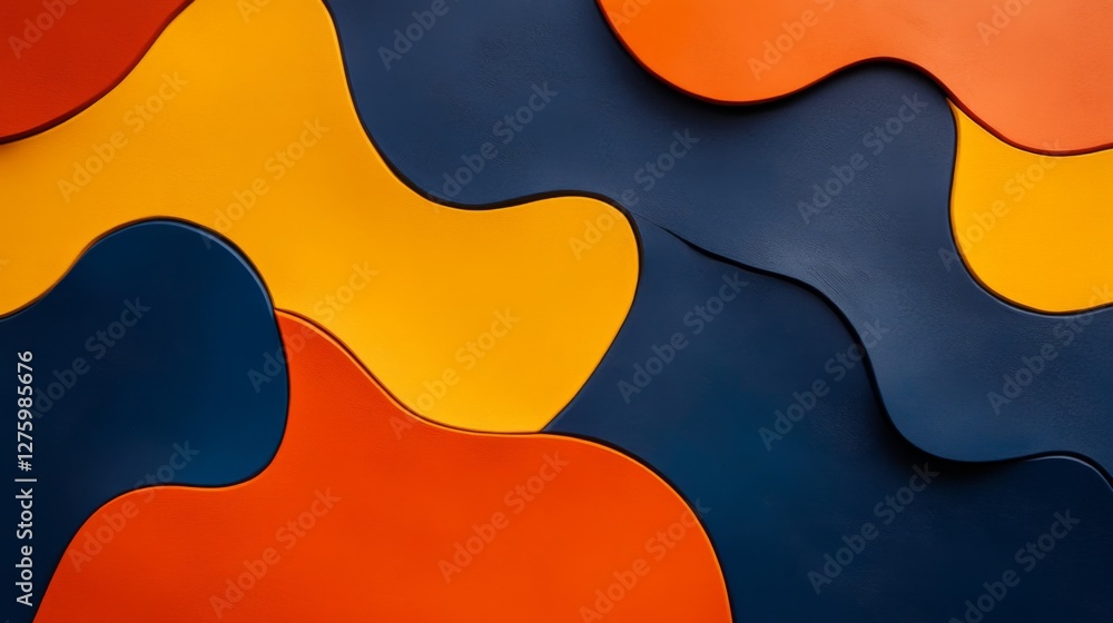 Poster abstract geometric shapes in vibrant colors, overlapping and forming a modern, dynamic design with s