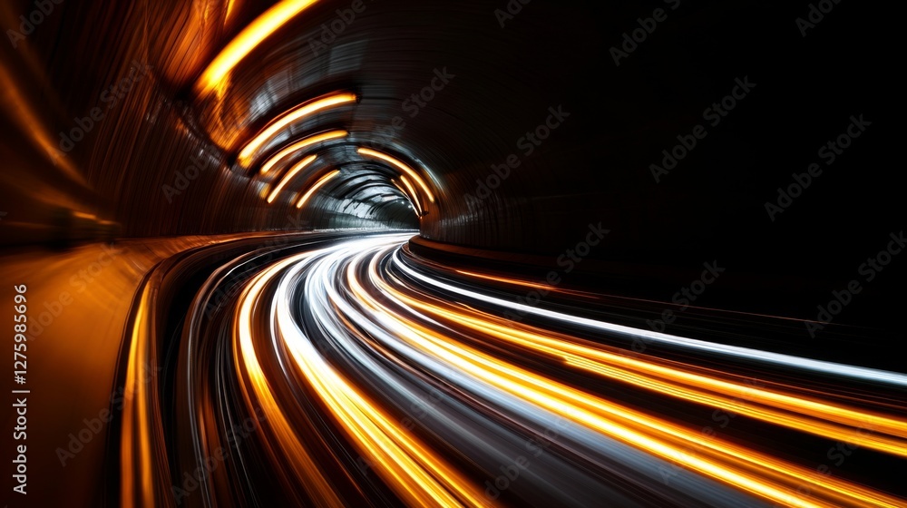 Aufkleber Abstract light streaks curving through a dark tunnel, creating a sense of velocity and futuristic transport