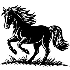 Fast Running Mustang Horse on Grass Vector Illustration