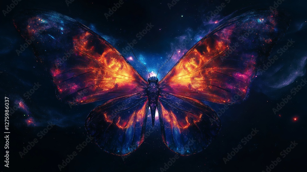 Poster a butterfly with wings filled with cosmic patterns