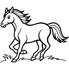 Fast Running Mustang Horse on Grass Vector Illustration