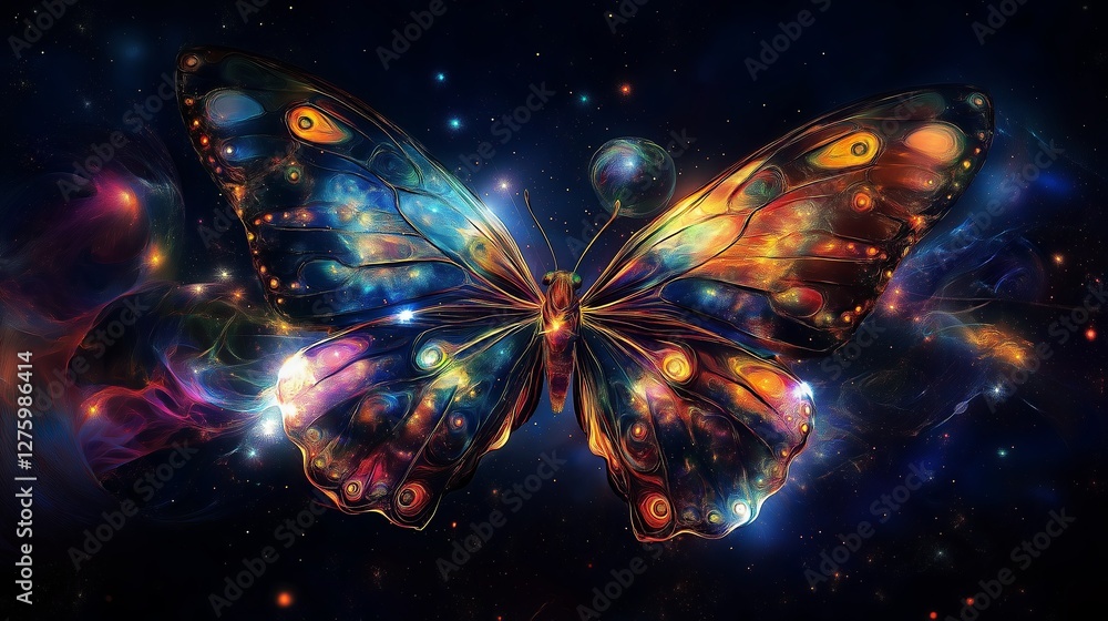 Poster a butterfly with wings filled with cosmic patterns