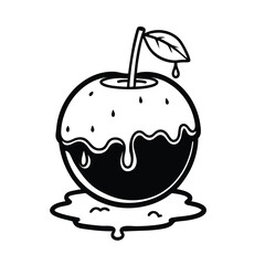 Melting Apple Illustration Dripping Glaze, Black and White Design