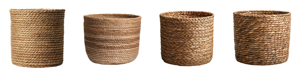 Collection of beautiful handwoven rattan baskets in various neutral tones and organic textures perfect for home storage organization and natural inspired interior