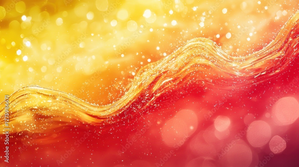 Poster abstract golden and red liquid wave with sparkling background