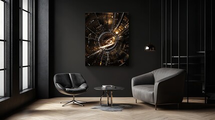 Futuristic tunnel art, modern room