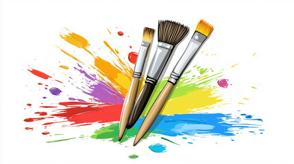 Obraz premium Colorful paintbrushes with various colors of oil paints isolated on a white background