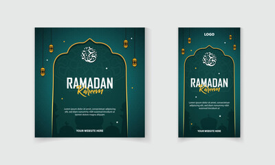 Ramadan Kareem social media post and story banner template with Islamic mandala masjid lamp vector