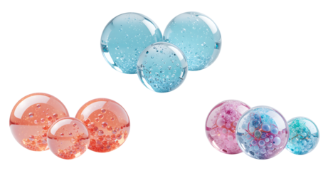 Beautiful Glass Bubble Spheres with a Transparent Background. 