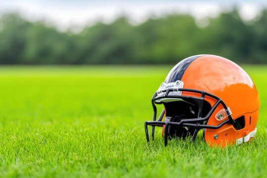 American football helmet with field backdrop - Powered by Adobe