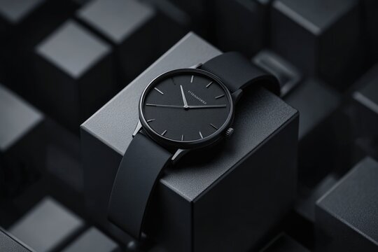 Modern watch design on black cube