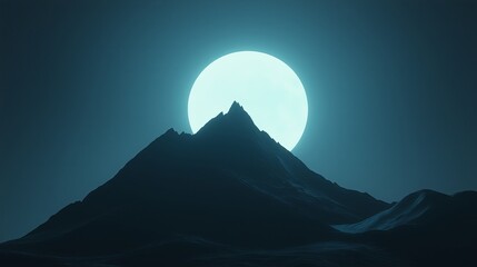 A dark mountain silhouette against a glowing moon