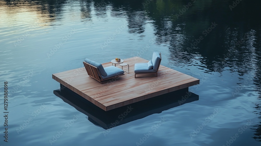 Poster A floating platform with nothing but a chair and table