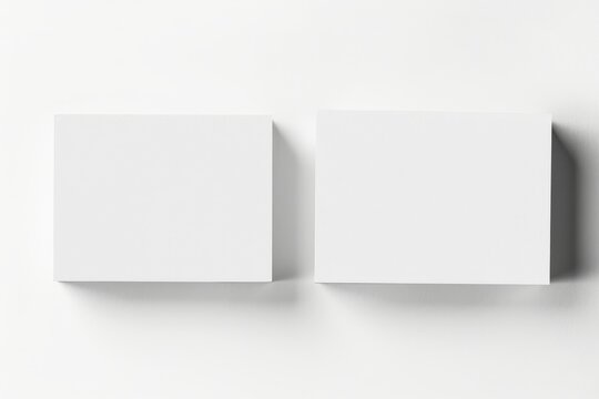 Two high-definition white business cards are set on a smooth white surface, ideal for customization or design purposes in a professional setting - Powered by Adobe