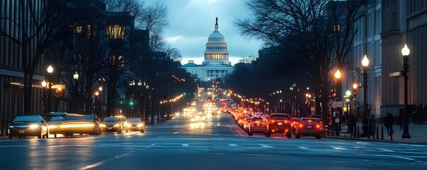 The White House as seen from Pennsylvania Avenue, with the cityscape of Washington D.C. in the background