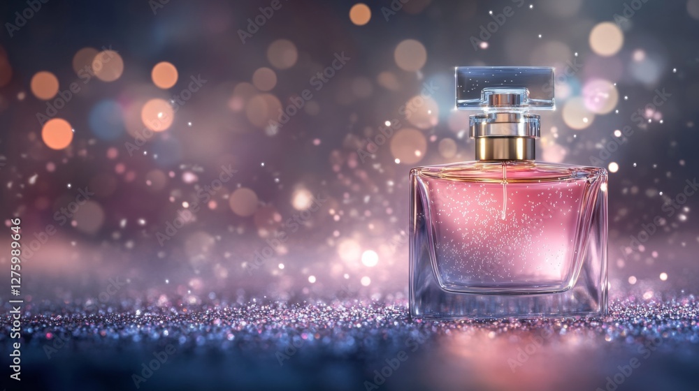 Poster A captivating scene of perfume mist gracefully diffusing in the air, with shimmering droplets catching the light, embodying the allure of fragrance
