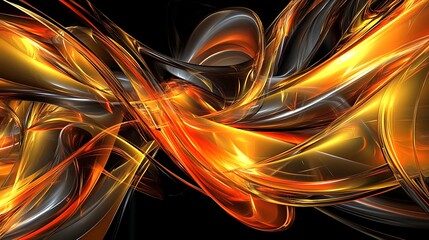 Abstract gold swirls, dark background, energy