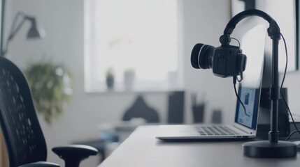 Video generation for a virtual meeting in a modern home office. Featuring collaboration and productivity