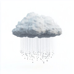 3D render of a cloud with rain, on a white background, isolated.