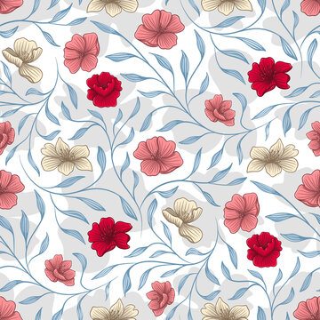 Colorful flowers on transparent background. Hand drawn floral illustration.