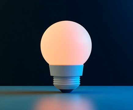 The light bulb is on the table against a black background