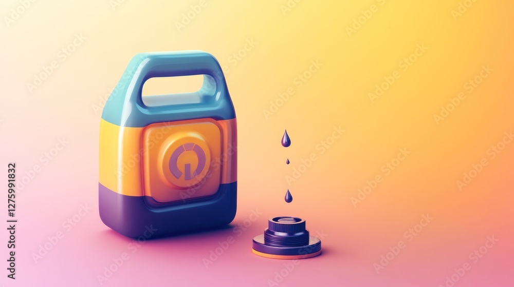 Aufkleber abstract 3d render: colorful container with dripping liquid