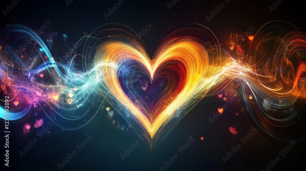 Poster a conceptual graphic showing a heart wave merging with sound waves, illustrating the connection betw