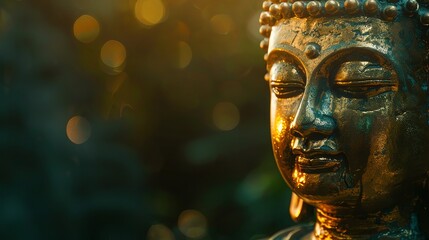 A golden Buddha statue in a meditative pose.