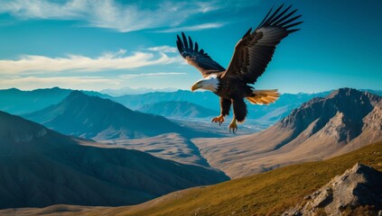 Majestic Eagle Soaring Over Rugged Mountains